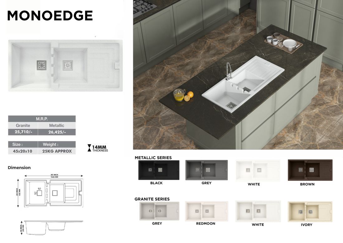Monoedge quartz sink